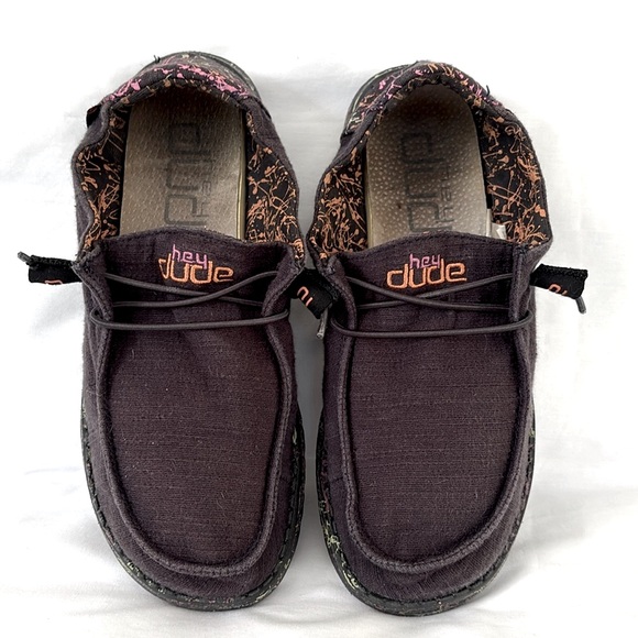 Hey Dudes Wendy Glo Black Comfort Shoes Slip On Shoe Low Top Graffiti Women’s 7 - Picture 3 of 8